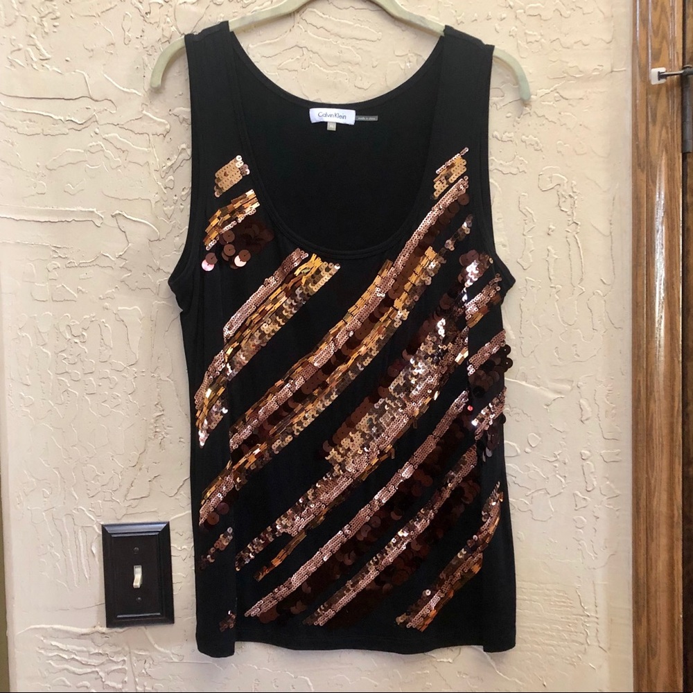black Calvin Klein tank top with copper sequins
